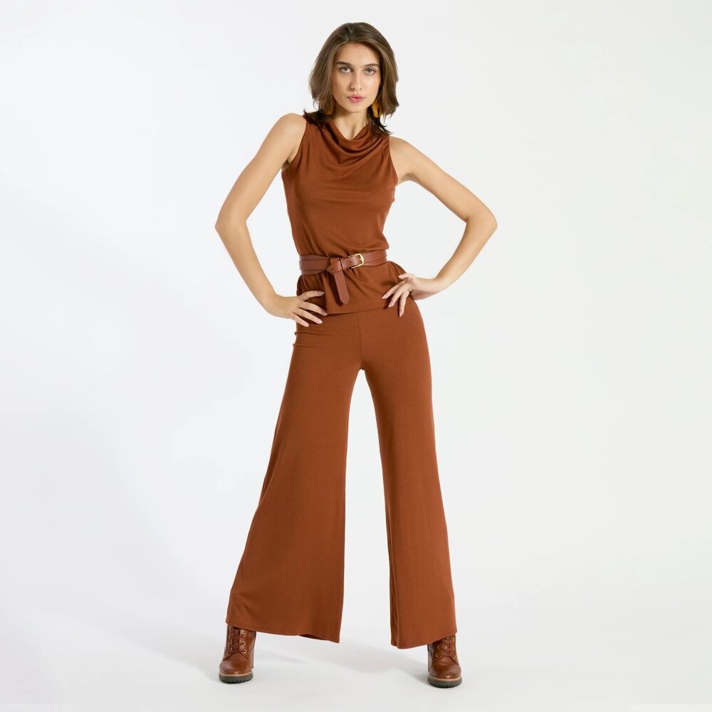 Dry Martini Clothing Sleeveless Cowl Neck Top Pecan TENCEL S